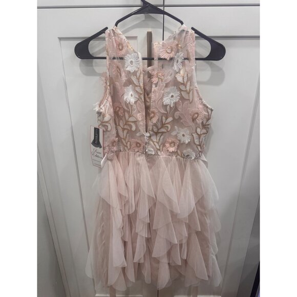 Girls Taupe Embroidered Lace Dress With Ruffle Skirt Size 16.5 Rare Editions Mad - Picture 2 of 9